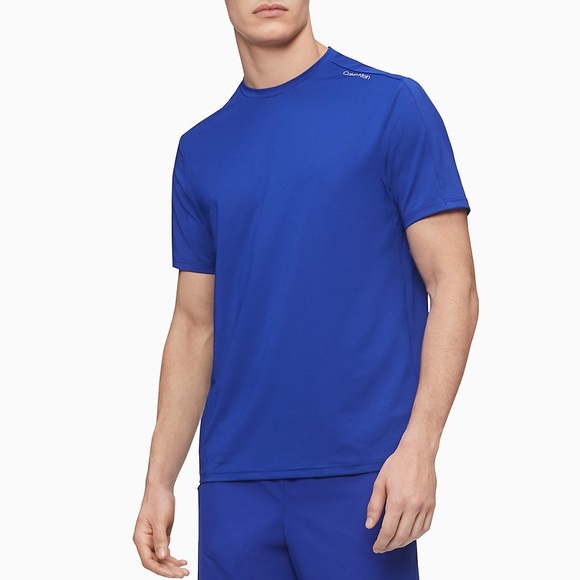 NWT Men’s X-Small Calvin Klein Solid Logo Crewneck T-Shirt In Electric Blue - Picture 1 of 11